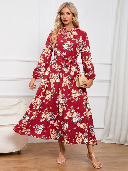 Floral Tie Front Balloon Sleeve Dress - Body By J'ne