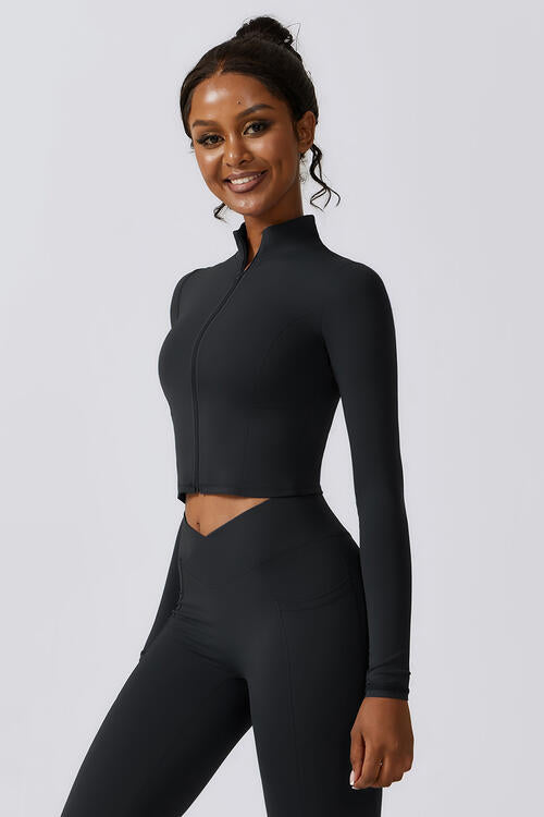 Zip Up Long Sleeve Cropped Active Top - Body By J'ne
