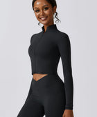 Zip Up Long Sleeve Cropped Active Top - Body By J'ne