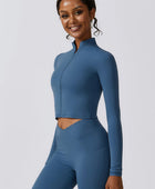 Zip Up Long Sleeve Cropped Active Top - Body By J'ne