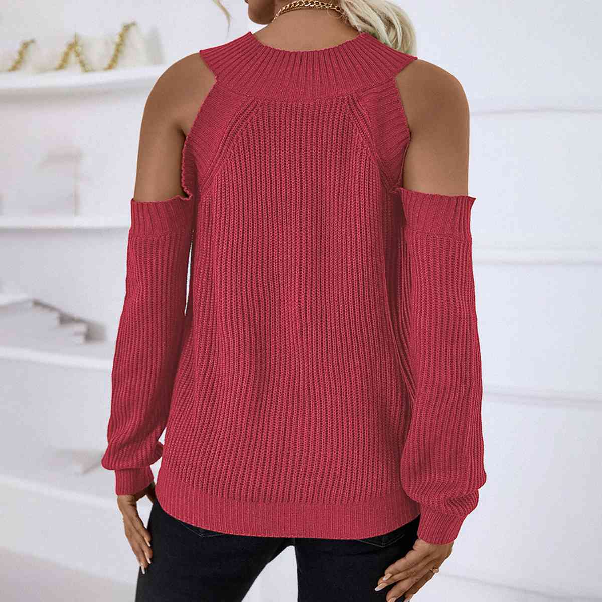 Round Neck Cold-Shoulder Sweater - Body By J'ne