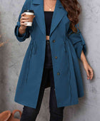 Plus Size Lapel Collar Drawstring Roll-Tab Sleeve Trench Coat - Body By J'ne