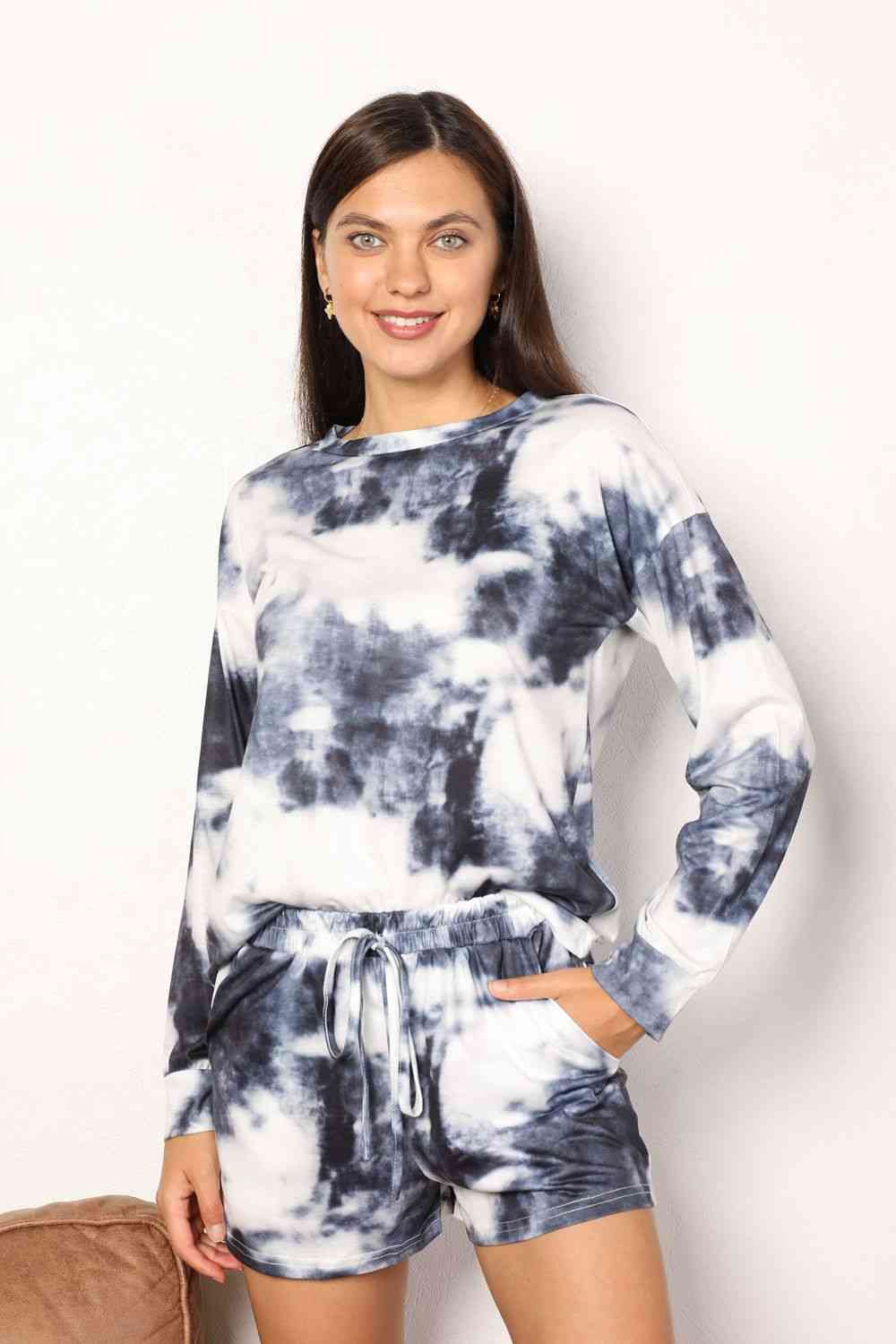 Tie-Dye Round Neck Top and Shorts Lounge Set - Body By J'ne