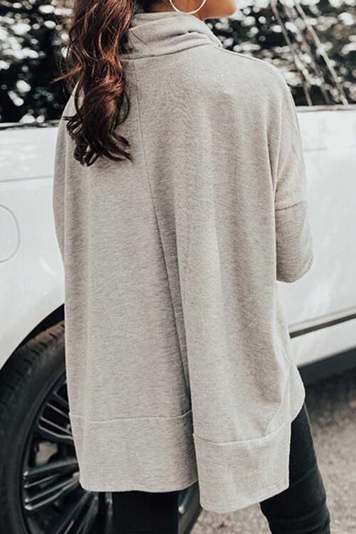 Cowl Neck Long Sleeve Slit Blouse - Body By J'ne