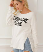 CHAMPAGNE PLEASE Long Sleeve Slit Sweater - Body By J'ne