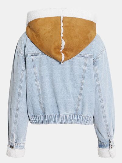 Contrast Raw Hem Hooded Denim Jacket - Body By J'ne
