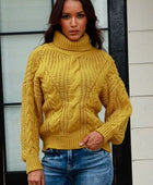 Cable-Knit Turtleneck Long Sleeve Sweater - Body By J'ne