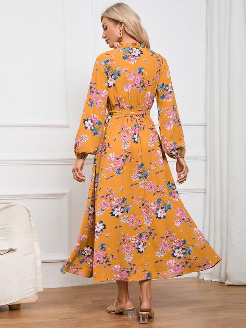 Floral Tie Front Balloon Sleeve Dress - Body By J'ne