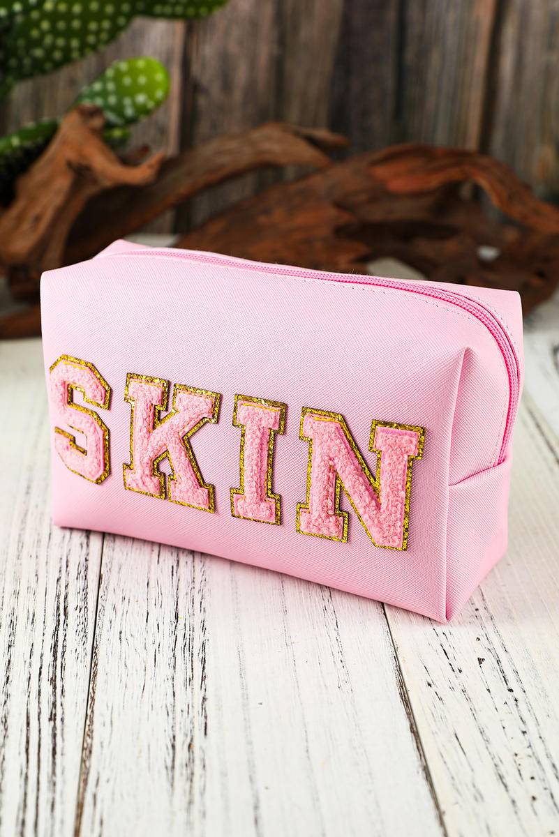 SKIN Embroidered Patch Zipped Cosmetic Bag - Body By J'ne