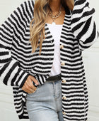 Striped Button Up Long Sleeve Cardigan - Body By J'ne