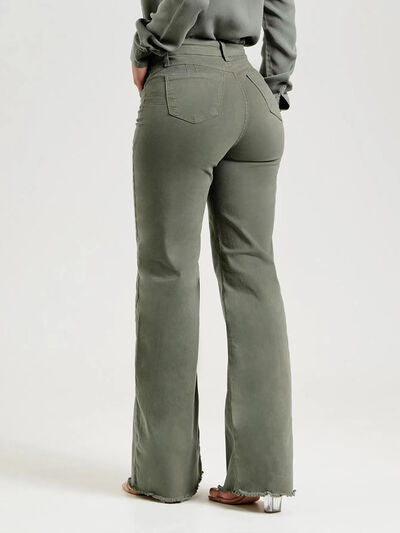 Buttoned Raw Hem Jeans with Pockets - Body By J'ne