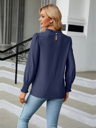 Frill Mock Neck Lantern Sleeve Blouse - Body By J'ne