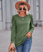 Heathered Puff Sleeve Round Neck Tunic Top - Body By J'ne