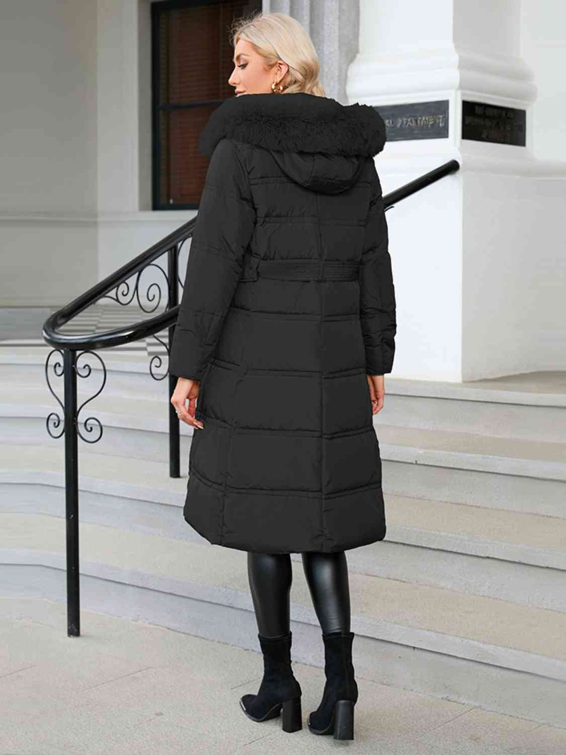 Longline Hooded Winter Coat with Pockets - Body By J'ne