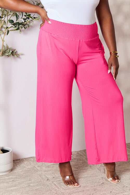 Smocked Wide Waistband Wide Leg Pants - Body By J'ne