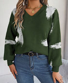 Contrast V-Neck Long Sleeve Sweater - Body By J'ne