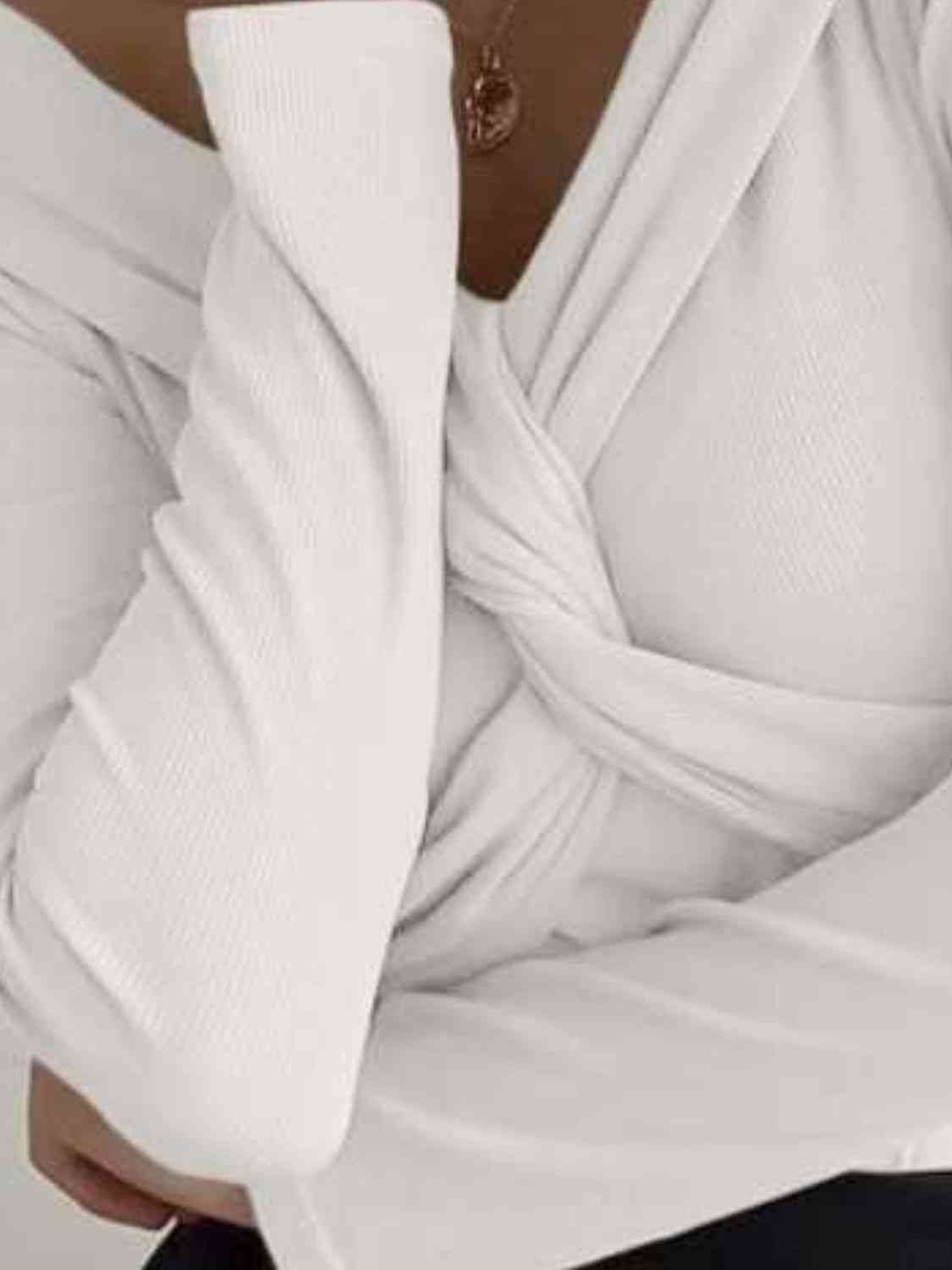 In Charge V-Neck Twisted Long Sleeve Knit Top - Body By J'ne