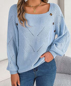 Openwork Buttoned Square Neck Sweater - Body By J'ne