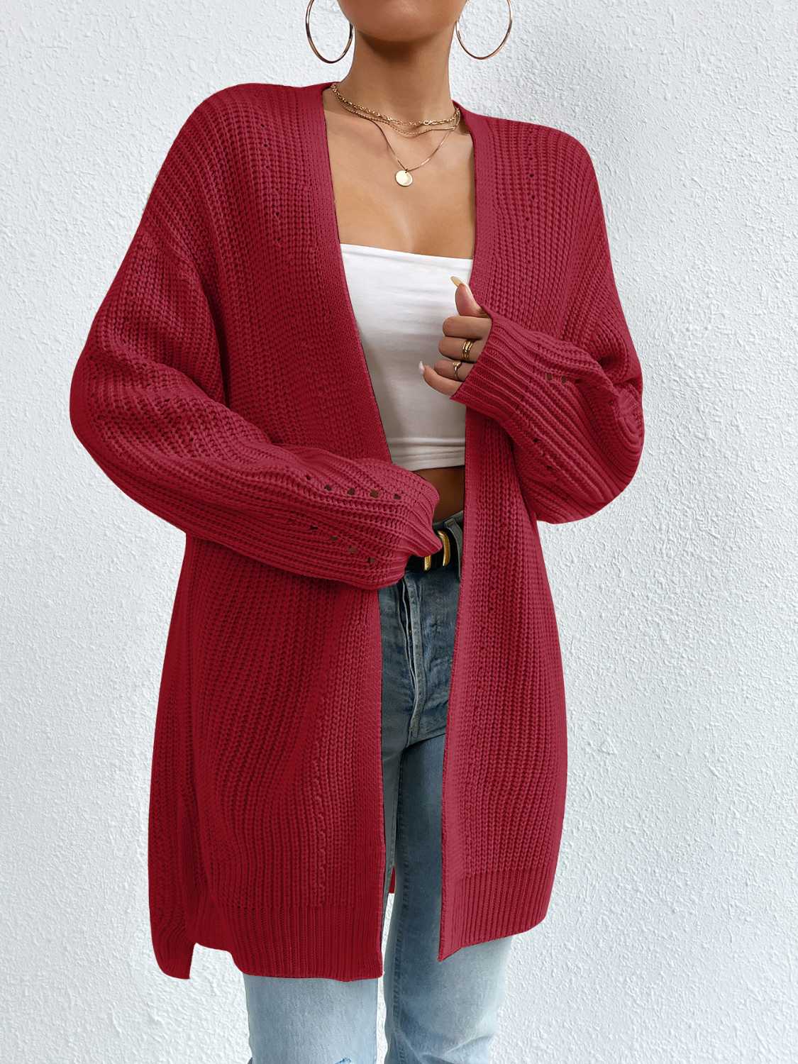 Open Front Dropped Shoulder Slit Cardigan - Body By J'ne