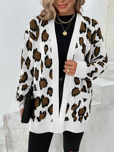 Leopard Open Front Dropped Shoulder Cardigan - Body By J'ne