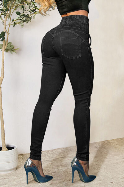 Lace-Up High Waist Jeans with Pockets - Body By J'ne