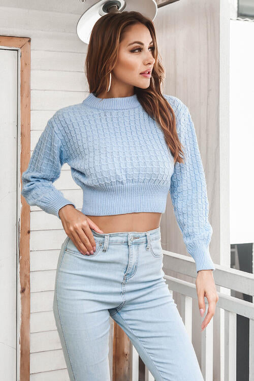 Round Neck Long Sleeve Cropped Sweater - Body By J'ne