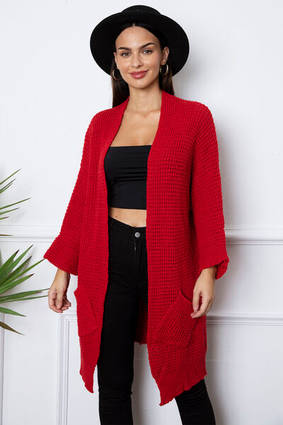 Open Front Long Sleeve Longline Cardigan with Pockets - Body By J'ne