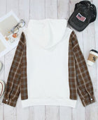 Plaid Waffle-Knit Drawstring Kangaroo Pocket Hoodie - Body By J'ne