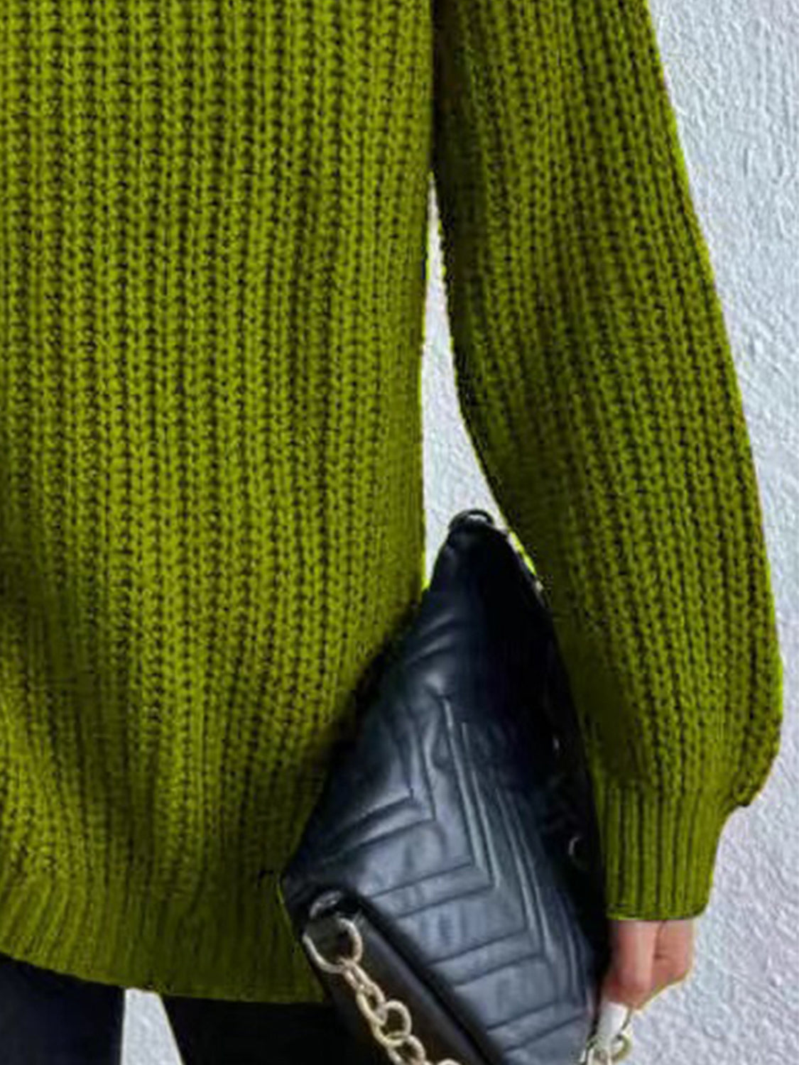 Full Size Turtleneck Rib-Knit Slit Sweater - Body By J'ne