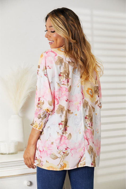 Floral Round Neck Three-Quarter Sleeve Top - Body By J'ne