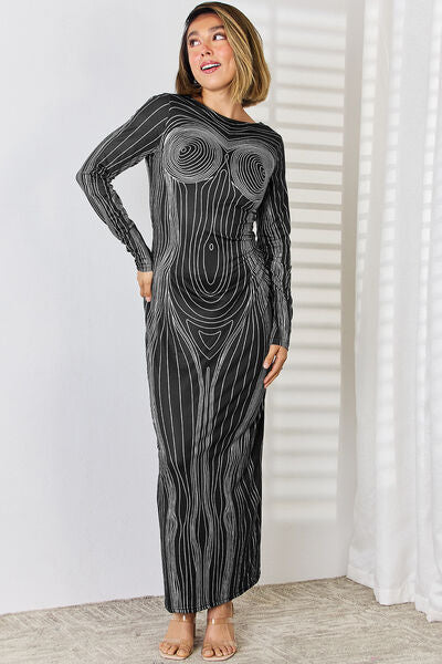 Cutout Round Neck Long Sleeve Maxi Dress - Body By J'ne