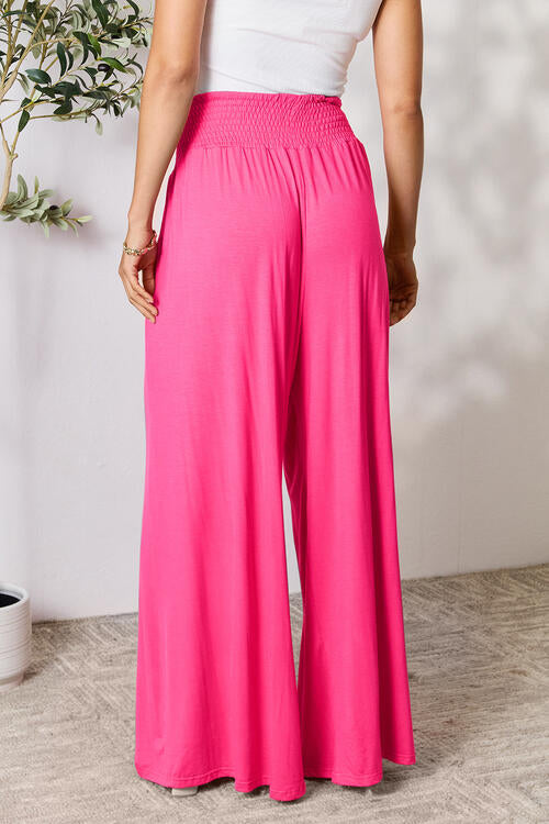Smocked Wide Waistband Wide Leg Pants - Body By J'ne