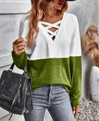 Contrast Crisscross V-Neck Long Sleeve Top - Body By J'ne