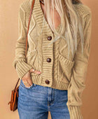 Mixed Knit Button Down Cardigan with Pockets - Body By J'ne