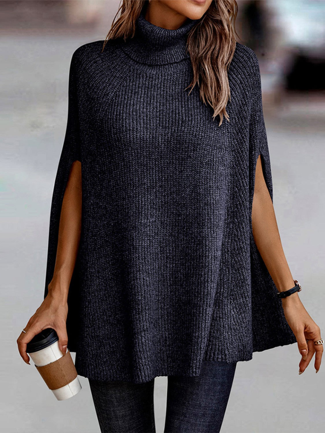 Turtleneck Dolman Sleeve Poncho - Body By J'ne