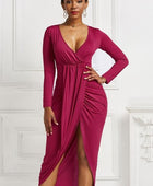 High-low Ruched Surplice Long Sleeve Dress - Body By J'ne