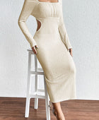 Texture Cutout Square Neck Long Sleeve Dress - Body By J'ne