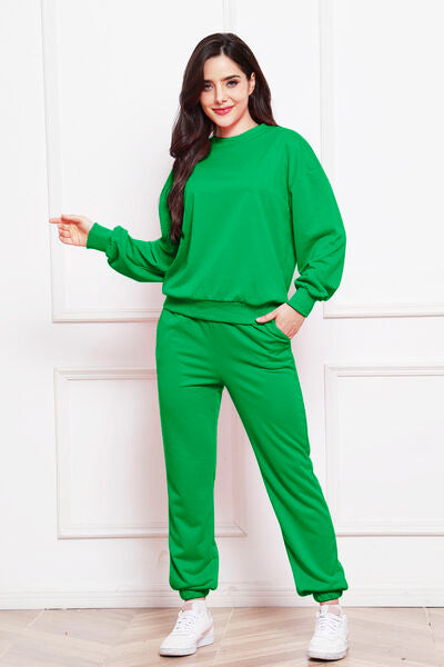 Round Neck Long Sleeve Sweatshirt and Pants Set - Body By J'ne