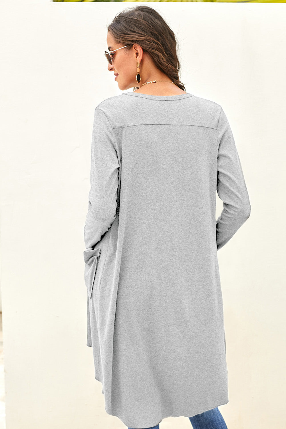 V-Neck Long Sleeve Cardigan with Pocket - Body By J'ne