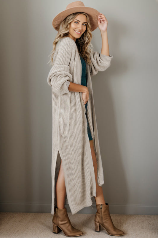 Open Front Side Slit Cardigan - Body By J'ne