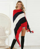 Striped Fringe Trim Poncho - Body By J'ne