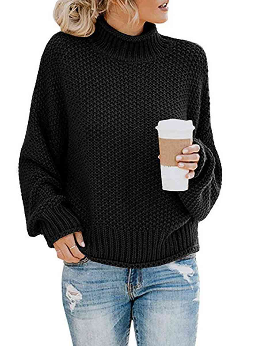 Turtleneck Dropped Shoulder Sweater - Body By J'ne