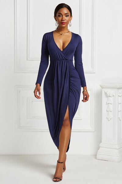 High-low Ruched Surplice Long Sleeve Dress - Body By J'ne