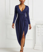 High-low Ruched Surplice Long Sleeve Dress - Body By J'ne