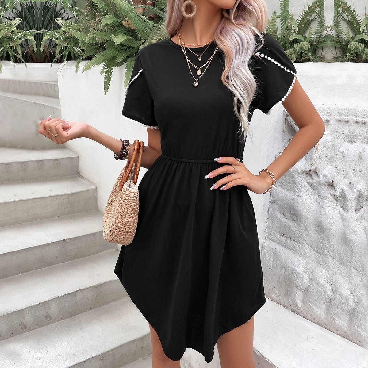 Round Neck Petal Sleeve Dress with Pockets - Body By J'ne