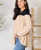 Contrast Long Sleeve Ruched Blouse - Body By J'ne