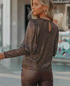 Brown Cuffed Sequin Top - Body By J'ne