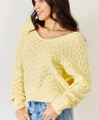 V-Neck Patterned Long Sleeve Sweater - Body By J'ne