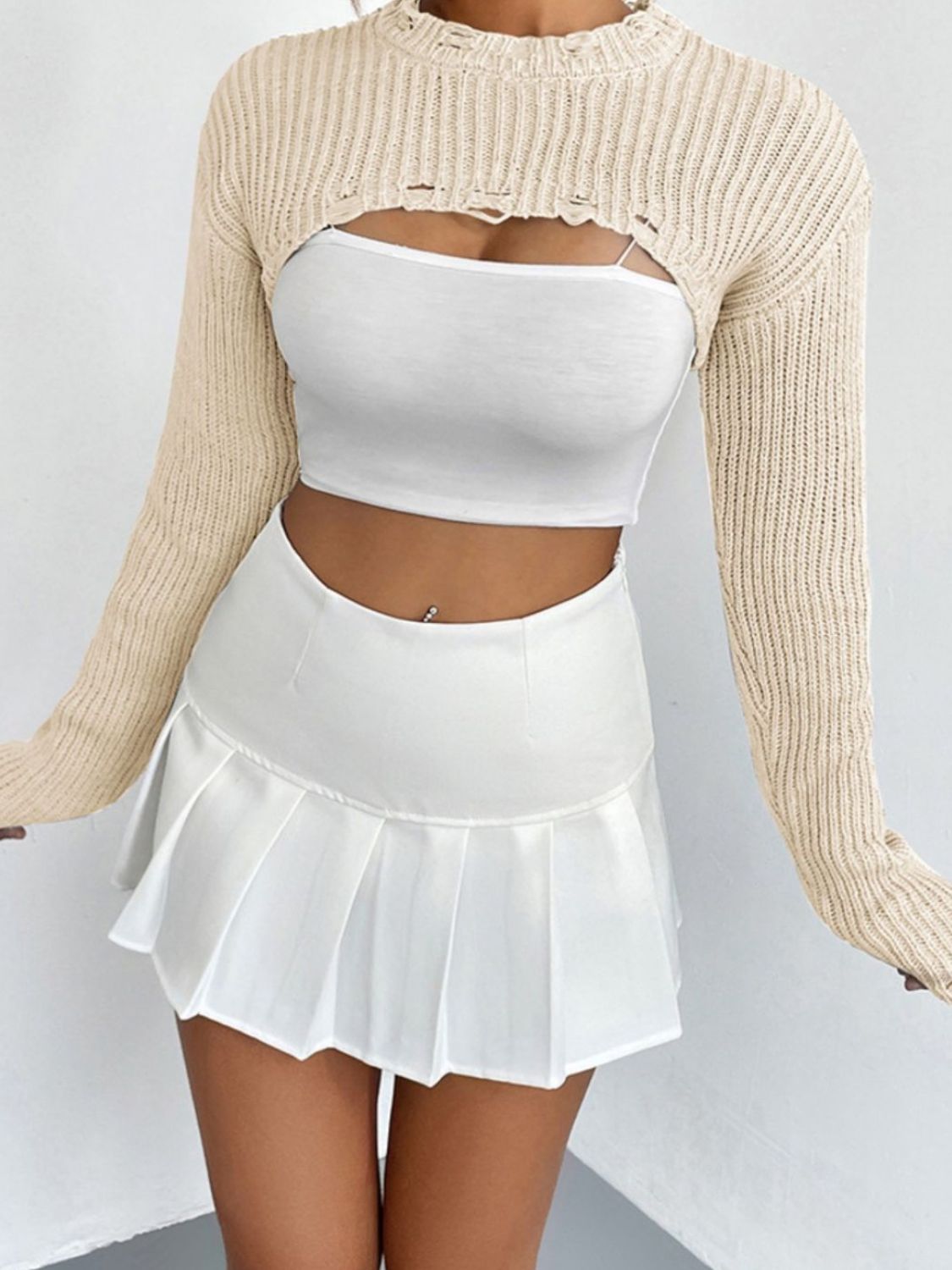 Distressed Long Sleeve Cropped Sweater - Body By J'ne