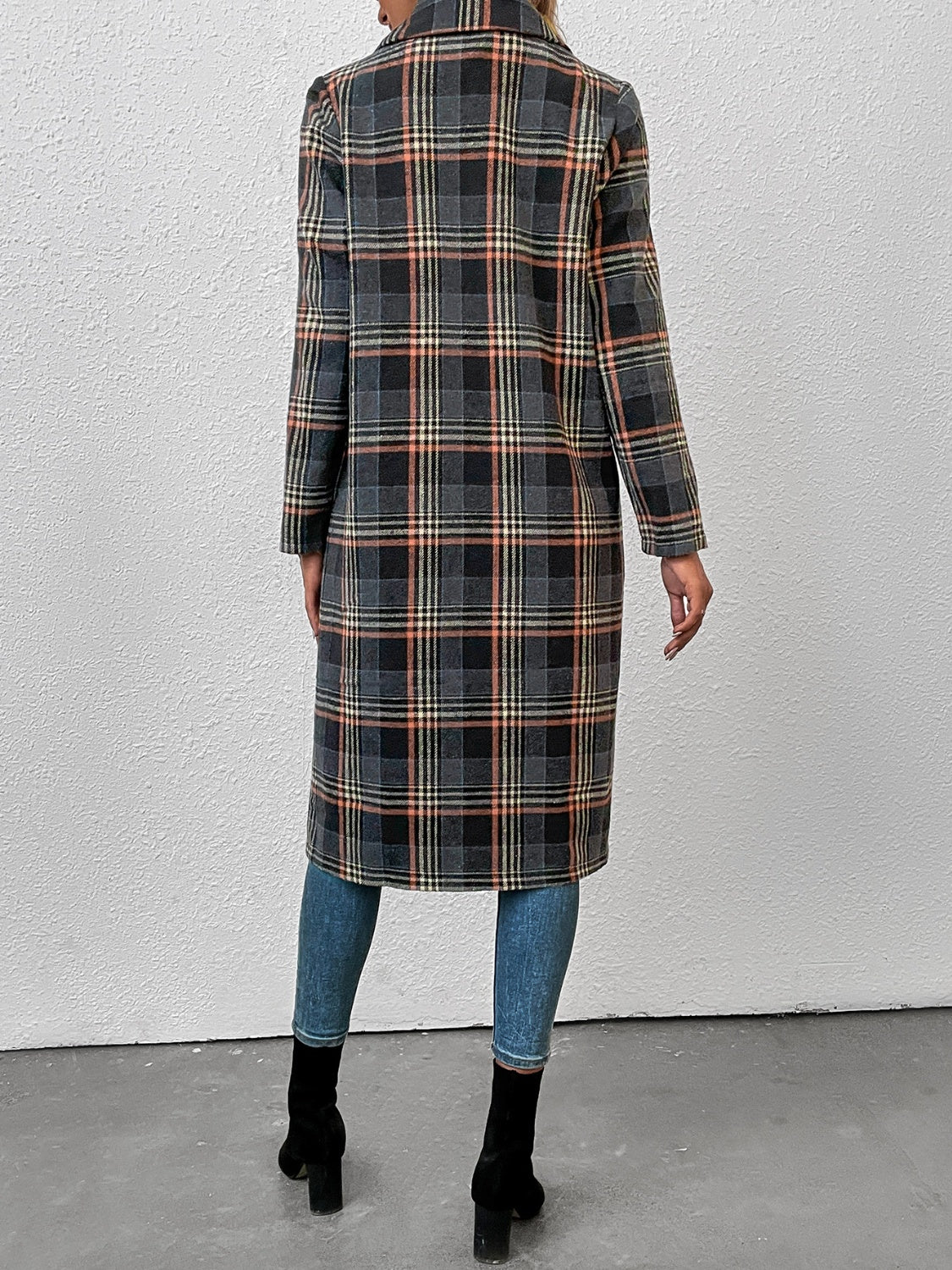 Plaid Lapel Collar Trench Coat - Body By J'ne